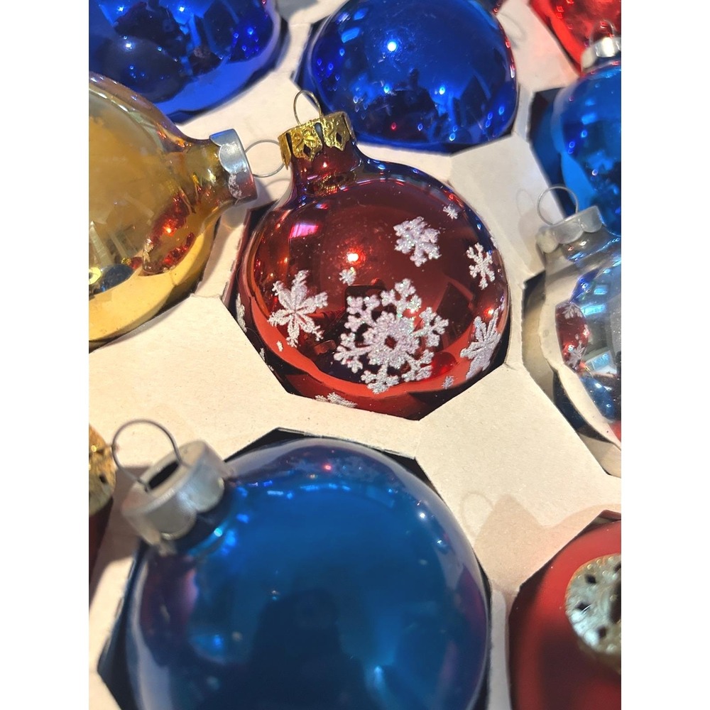 Vintage Alderbrook Glass Christmas Ornaments Set 12 2.5" MCM Snowflake Boxed - Picture 3 of 10
